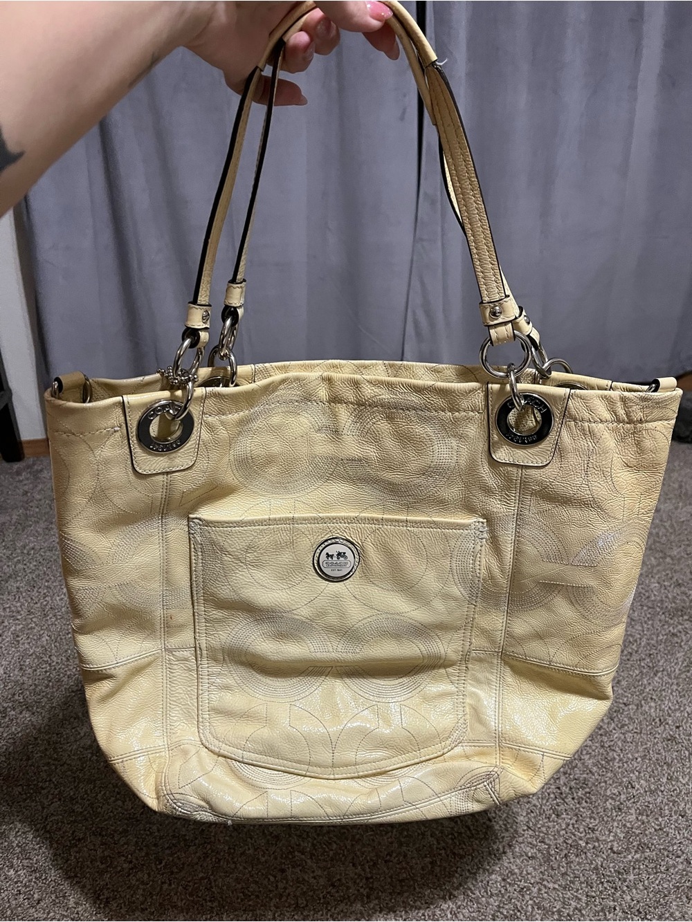 Coach Yellow Leather Signature Tote with Front Pocket